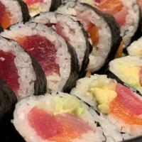 Bayridge Roll · Jumbo roll with tuna, salmon, white tuna, avocado, cucumber and caviar.