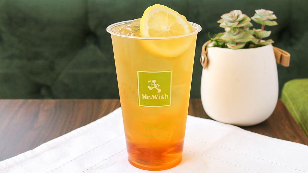 Honey Lemon Green Tea · Brewed green tea flavored with a lemon slice, fresh squeezed lemon juice, sweetened only with honey.  Topping options. Only medium.