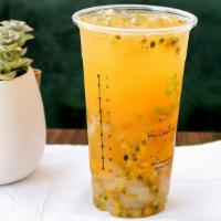 Passionfruit Fiber Jelly Tea · Our brewed green tea with fresh passionfruit  paired with our aiyu (lemon) jelly, coconut je...