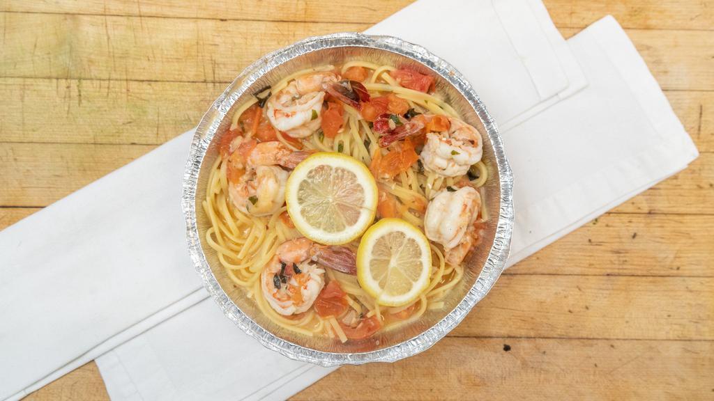 Shrimp Scampi · Sauteed shrimp,lemon, white wine sauce, garlic over linguini pasta