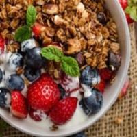 Notos Greek Yogurt Bowl · Base: Greek yogurt toppings: strawberries, blueberries, mango, honey, almonds