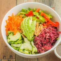 Detox Salad · 32 oz. Baby spinach, red cabbage, bell peppers, carrots, avocado, sesame seeds, walnuts, cuc...