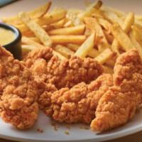 Chicken Tenders · 4 pieces of chicken tenders served with fries and honey mustard