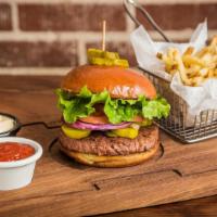 Beyond Burger (Plant-Based, Meatless) · 6 oz Plant-based Beyond Burger patty, lettuce, tomato, red onions, pickles, ketchup, and mus...