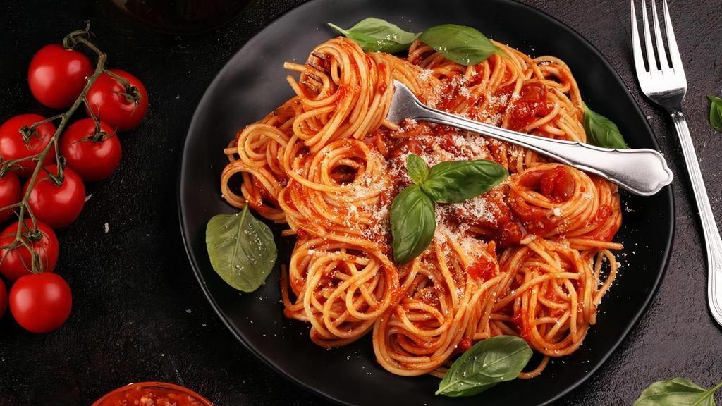 Spaghetti Marinara Pasta · Prepared fresh daily-spaghetti topped with your choice of homemade marinara or meat sauce.