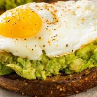 Avocado Toast With Fried Egg · 2 Sliced 8-grain bread with Avocado pure and 1 fried egg
