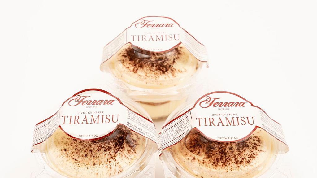 Tiramisu Cup · Light Mousse with lady fingers dipped in coffee liqueur

*Contains eggs, dairy, wheat, soy 
*Produced in a facility where nuts, milk, eggs, soy & wheat are present
