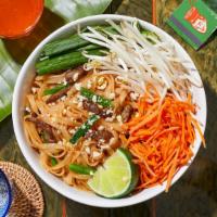Beef Pad Thai · Stir-fried rice noodles with beef, scallions, bean sprouts, scrambled egg, and crushed peanu...