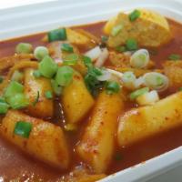 Tteokbokki (Spicy Rice Cake) · Hands down the best Korean Street food!
Rice cake, fish cake, boiled egg, scallion cooked in...