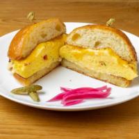 Egg Sandwich · Scrambled egg, cheddar cheese, sun dried tomatoes and plum mayo. Add brioche bun or house ba...