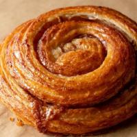 Cinnamon Roll · Made with traditional Danish dough, vanilla cream and cinnamon. NO NUTS