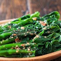 Chinese Broccoli (Ga Lan) · long stemmed traditional chinese broccoli served garlic sauce or oyster sauce version.