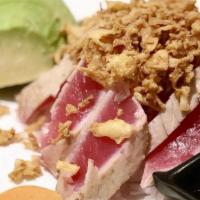 Tuna Tataki · Seared tuna and avocado with ponzu sauce.