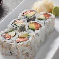 Salmon* Avocado Roll · Salmon* and avocado rolled in seaweed and rice