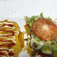 Patacon · Plantain sandwich-switch bread for smashed plantains. Burger, pulled pork, chicken, shrimp f...
