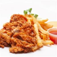 Fried Chicken (8 Oz) & Fries · (GAI-TODD) Crispy boneless chicken thigh served with a side of fries & spicy mayo