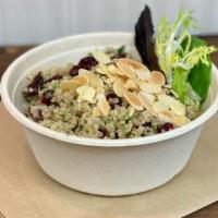 Quinoa · Mixed greens, red peppers, green peppers, red onions, dried cranberries, raisins, and roaste...
