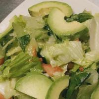 Avocado Salad · Romaine and iceberg lettuce with fresh avocado, cucumber, tomato, and red onion in a lemon a...