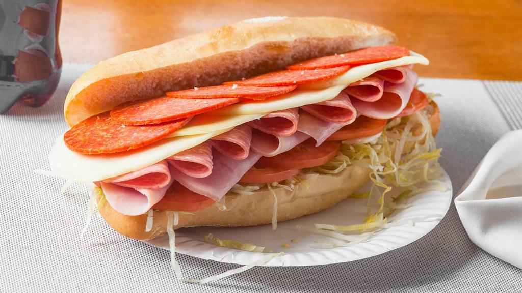 Italian Combo Sandwich · Ham, salami, pepperoni, provolone cheese, roasted peppers, lettuce, tomato, oil and vinegar.