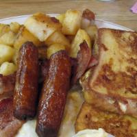 Platters · Bacon or sausage, egg and cheese French toast, or pancake.