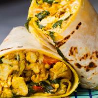 Veggie Mushroom Omelet  Burrito · Spinach, mushroom, bell peppers, onion, tomato. Comes with home fries on a wrap.