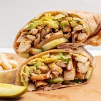 California Wrap · Grilled chicken, mix green, avocado, cucumber, and creamy balsamic. Served with pickle and s...