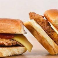 Crispy Chicken Sliders · Crispy chicken served Shaq's way, American style Colby cheese, and ketchup.