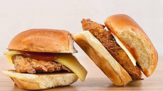 Crispy Chicken Sliders · Crispy chicken served Shaq's way, American style Colby cheese, and ketchup.