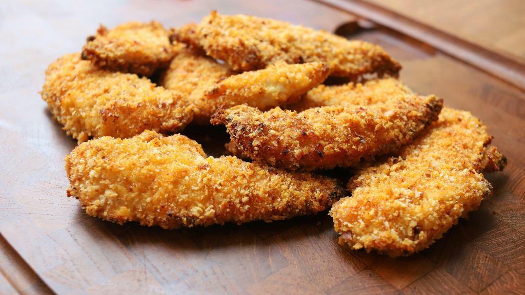 Chicken Fingers (5 Pieces) · Chicken bread crumbs, choice of honey mustard or BBQ sauce.