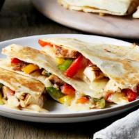 Chicken Quesadilla · Flour tortilla with chicken, pico de gallo, cheddar cheese, sour cream, and your choice of s...
