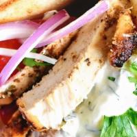 Chicken Gyro Platter · Served with Greek salad and your choice of pita, lemon potatoes ,rice,fries,or roasted veget...