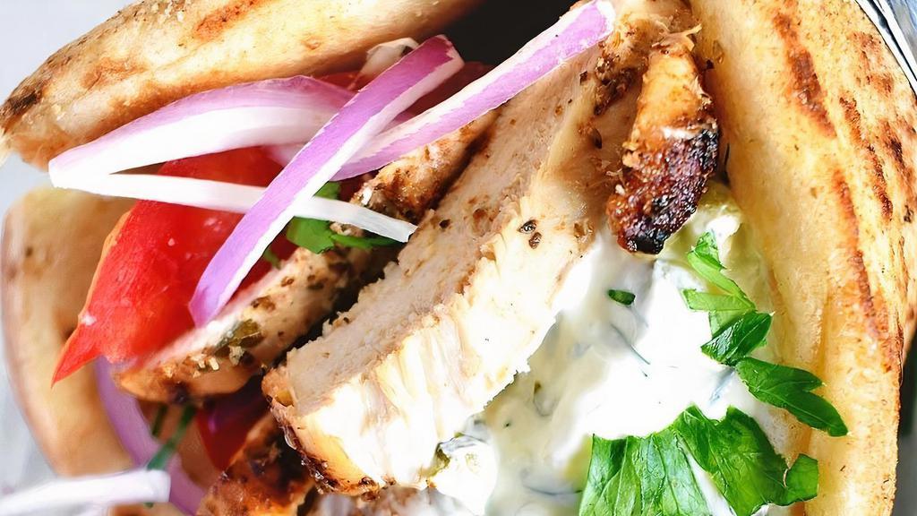 Chicken Gyro Platter · Served with Greek salad and your choice of pita, lemon potatoes ,rice,fries,or roasted vegetable.