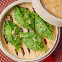 Chive Dumplings (Vegan) · (4 pcs) Chive, water chestnut, vermicelli, shiitake mushroom, garlic, scallions, and cilantr...