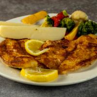 Tilapia · Served with soup or salad potato and vegetables.
