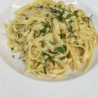 Fettuccine Alfredo · Fettuccine pasta prepared with our house made alfredo sauce with mushrooms. Add chicken and ...