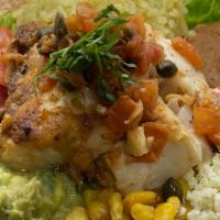 Pescado Bowl · Cod fish, Romaine lettuce, pico de gallo, guacamole, queso fresco, corn, cilantro, jalapeno,...