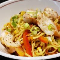 Shrimp Yuzu Shoyu Tsukemen · Grilled Shrimp | Yuzu Shoyu Broth | Thai Chili Pepper | Sweet Corn | Seasonal Mushroom (Serv...