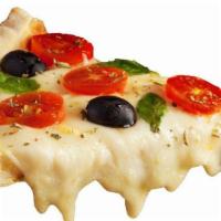White Pizza Slice · Fresh oven-baked pizza topped with mozzarella and ricotta cheese.