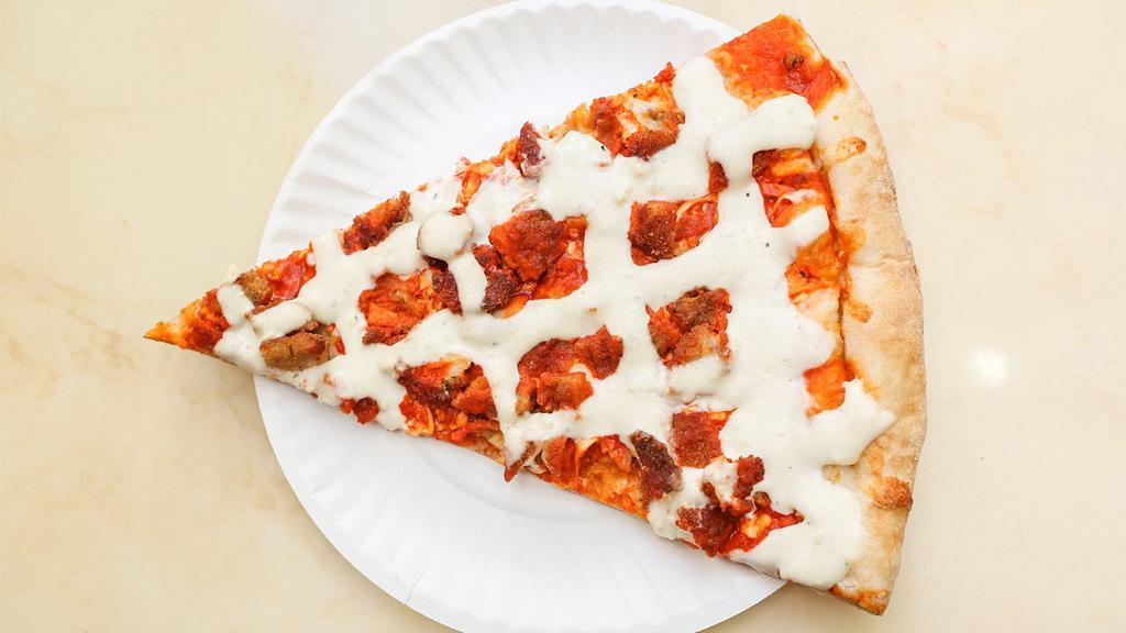 Buffalo Chicken Pizza · Chunk of Chicken dipped in a special hot sauce topped with Blue Cheese Dressing.