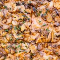 Sicilian Mushroom Pizza Pie · Fresh mushrooms, never canned. You will taste the difference.