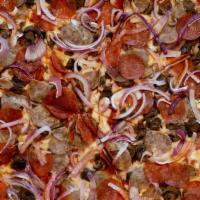 Deluxe Lover Pizza Pie · Pepparoni,Sausage,Onions,Peppar,Mushrooms with Grande Mazzrola Cheese.