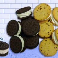 Six Pack Of Ice Cream Flying Discs With Vanilla Ice Cream · Made with Real Giant Oreo or a classic chocolate chip wafer. mmmmmm