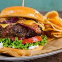 Royal Bacon Burger · Bacon, beef angus patty, cheese and more bacon.