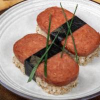 Two Spam Musubi · A very popular Japanese snack and great for kids. Two pieces of grilled spam served as a sus...