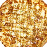 The Bee Sting™ · White garlic sauce, breaded chicken, cheddar and mozzarella cheese, Romano, oregano, honey g...