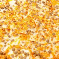 Mexican Fiestada Pizza · Chili lime sauce, beef crumbles, mozzarella and cheddar cheese.
