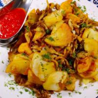 Potatoes With Mushrooms · Pan-fried potatoes w/mushoroom, onions, garlic, dill.