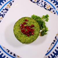 Spinach Pkhali · Vegan. Steamed spinach leaves w/walnuts & fresh herbs.