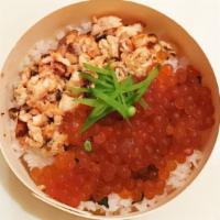 Harasu Gohan · Grilled miso marinated salmon berry and salmon roe on a bed of steamed white rice.