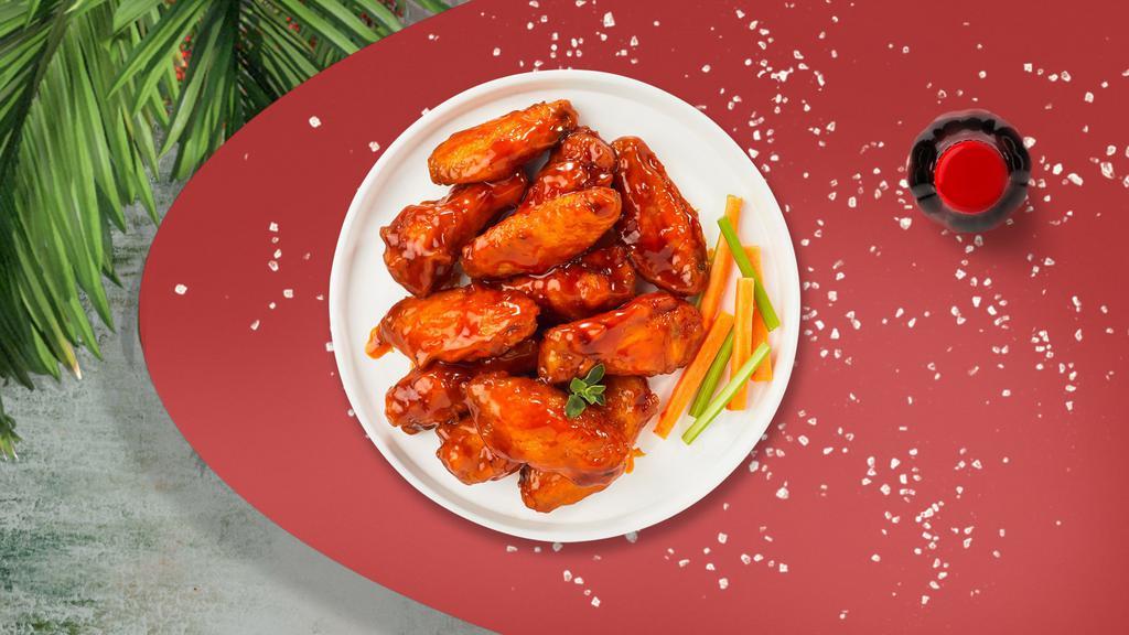 Best In Buffalo Wings · Fresh vegan wings breaded, fried until golden brown, and tossed in buffalo sauce. Served with a side of vegan ranch or vegan bleu cheese.